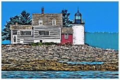 Blue Hill Bay Lighthouse On Rocky Shore - Digital Painting